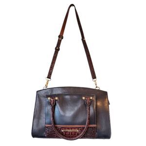 Brahmin Women's Black Leather Brown Croc Greta Crossbody Satchel